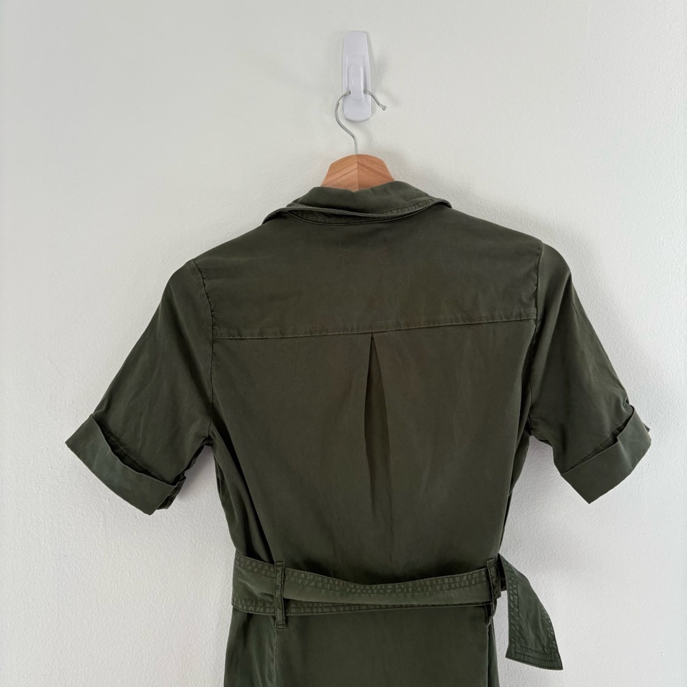 Sezane || Jeanette Dress Belted Button Front Midi Shirtdress Olive Green 34 US 2 - Picture 6 of 11